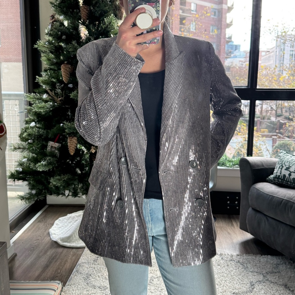 DKNY Silver Sequin Blazer Size Smalll